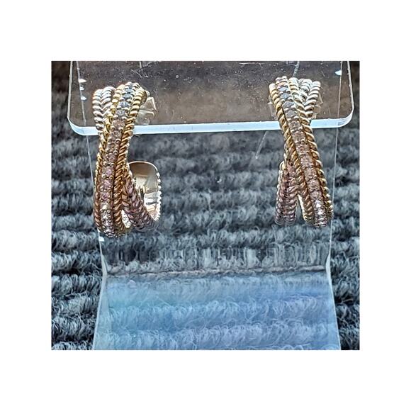 Judith Ripka CZ Cross Hoop Earrings in Sterling Silver 925 - Picture 2 of 7